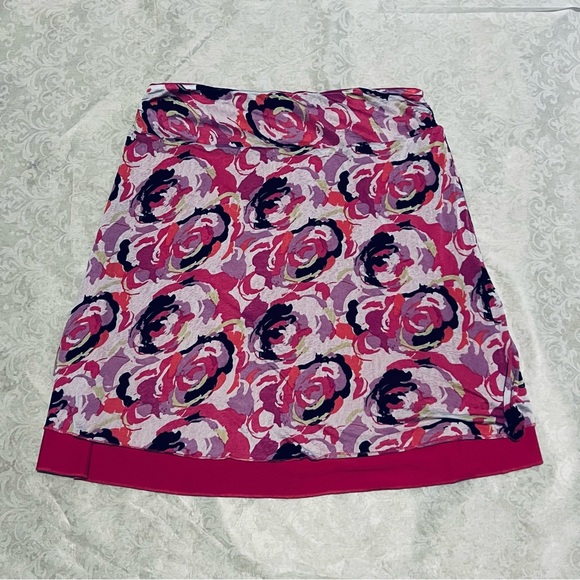 Reversible Skirt Womens Size Large Floral Pink Black Purple Stretch Slimming - Picture 1 of 12